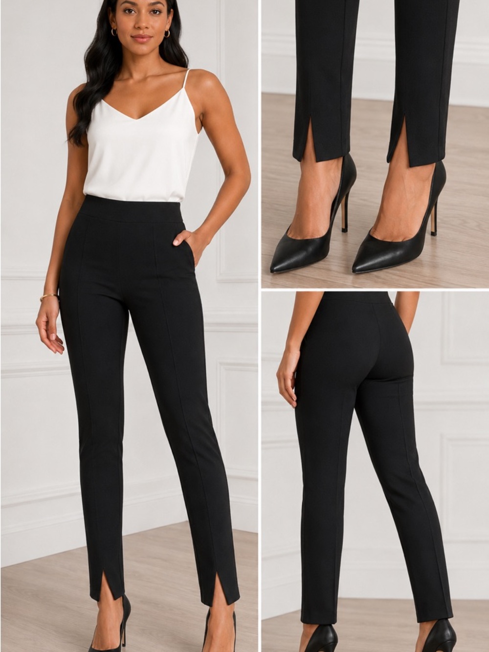 STYLUS Black Slim Ankle Slit Trousers